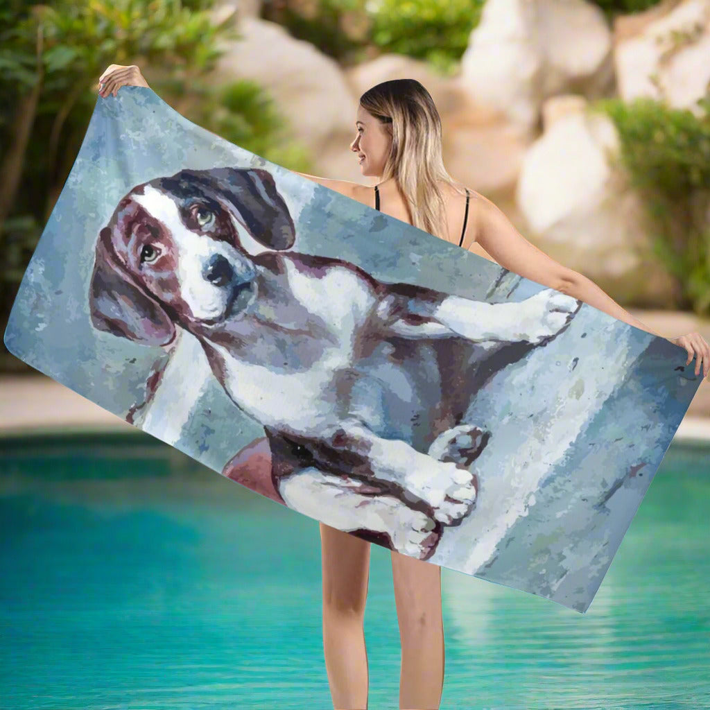 Adorable Puzzled Puppy Beach Towel - 29" x 58" (Made in USA)