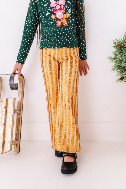 Gold Sequin Stripe | Wide-Leg Pants