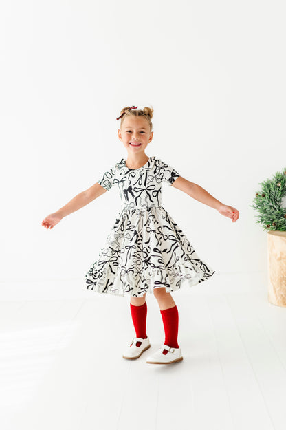 Cream Preppy Bow | Collard Twirl Dress