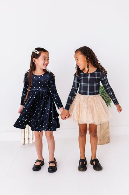 Black Plaid | CROPPED Bow Back Long Sleeve Top