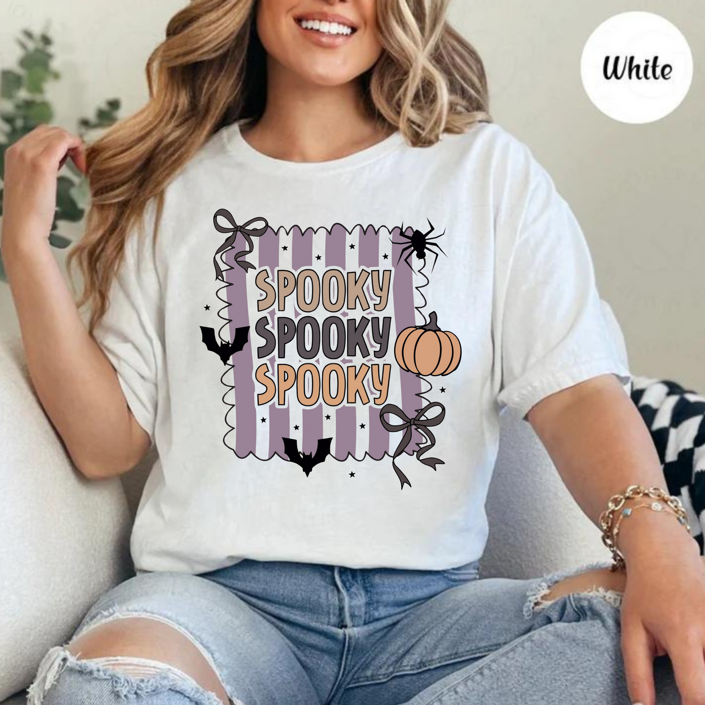 Purple Stripe Spooky Spooky Spooky Graphic Tee