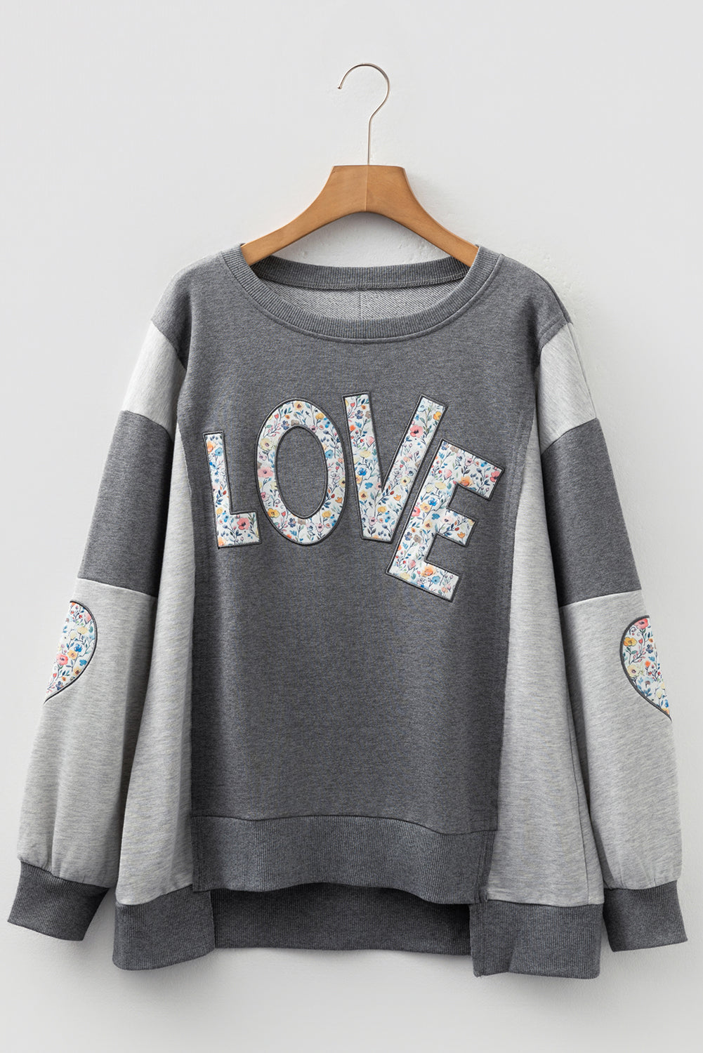 Floral LOVE Reverse Seam Patchwork Long Sleeve Sweatshirt