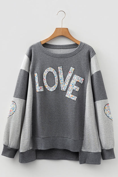 Floral LOVE Reverse Seam Patchwork Long Sleeve Sweatshirt