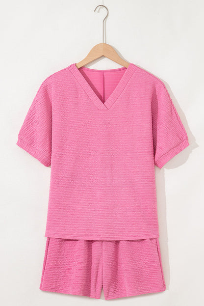 Solid Textured T-Shirt and Shorts Set