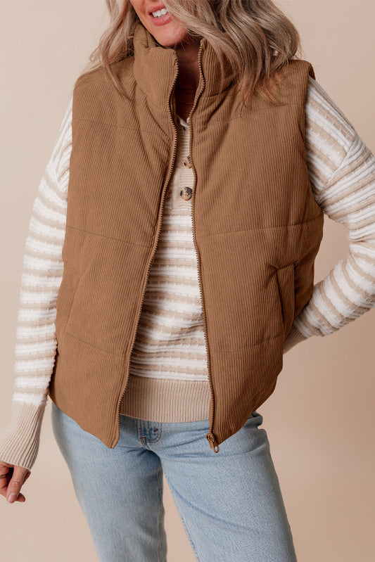 Natalia Corduroy Zipped Puffer Vest - Aaria Tees Aaria Tees