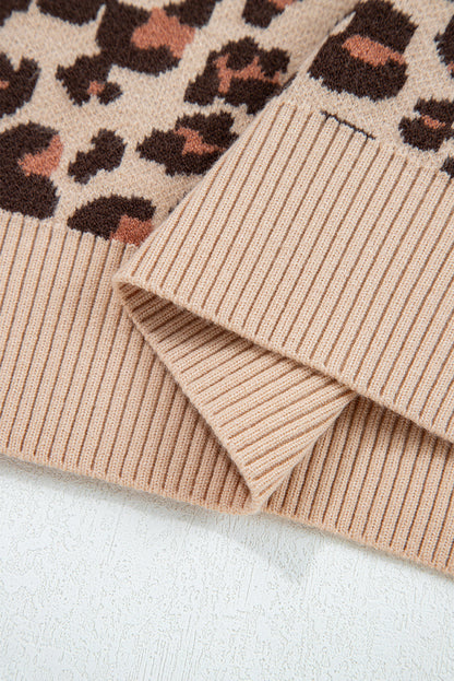 Leopard High Neck Long Sleeve Sweater Dress