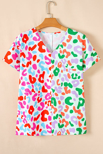 Artemis Leopard V Neck Short Sleeve Blouse
