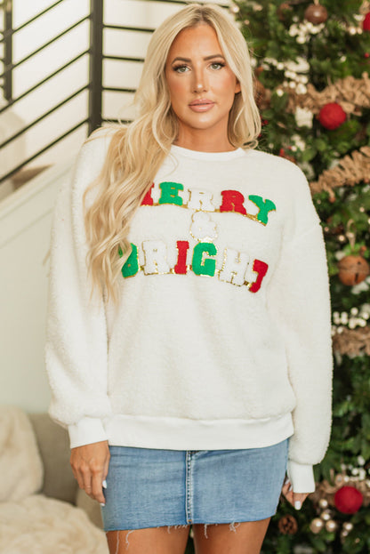 Christmas MERRY & Bright Chenille Sherpa Sweatshirt