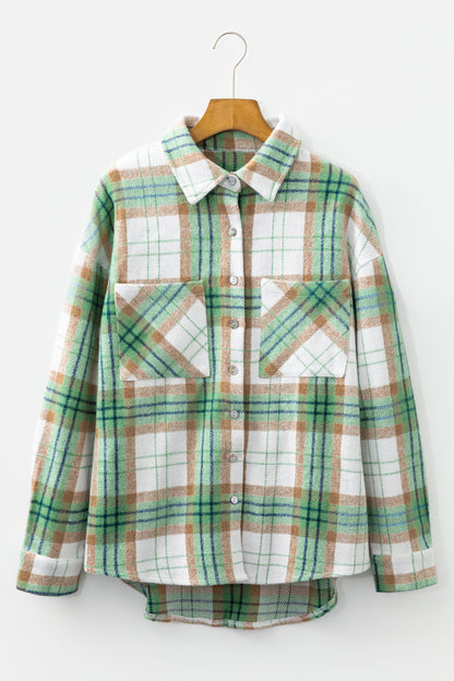 Khaki Christmas Plaid Casual Flannel Shacket