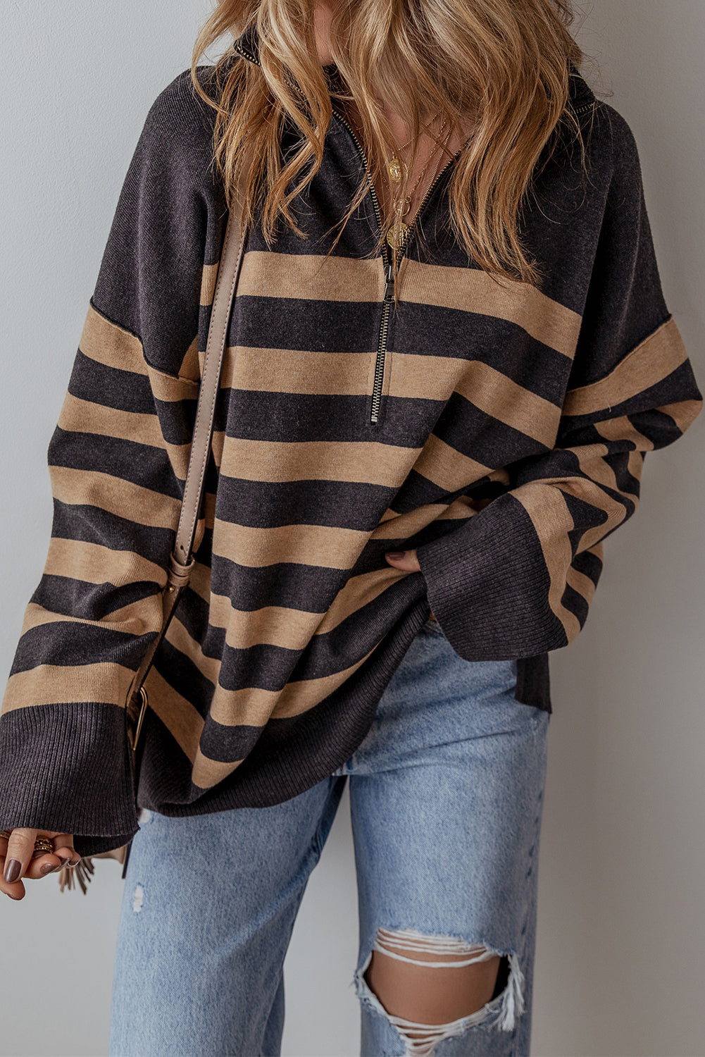 Adeline Stripe Oversized Sweater - Aaria Tees