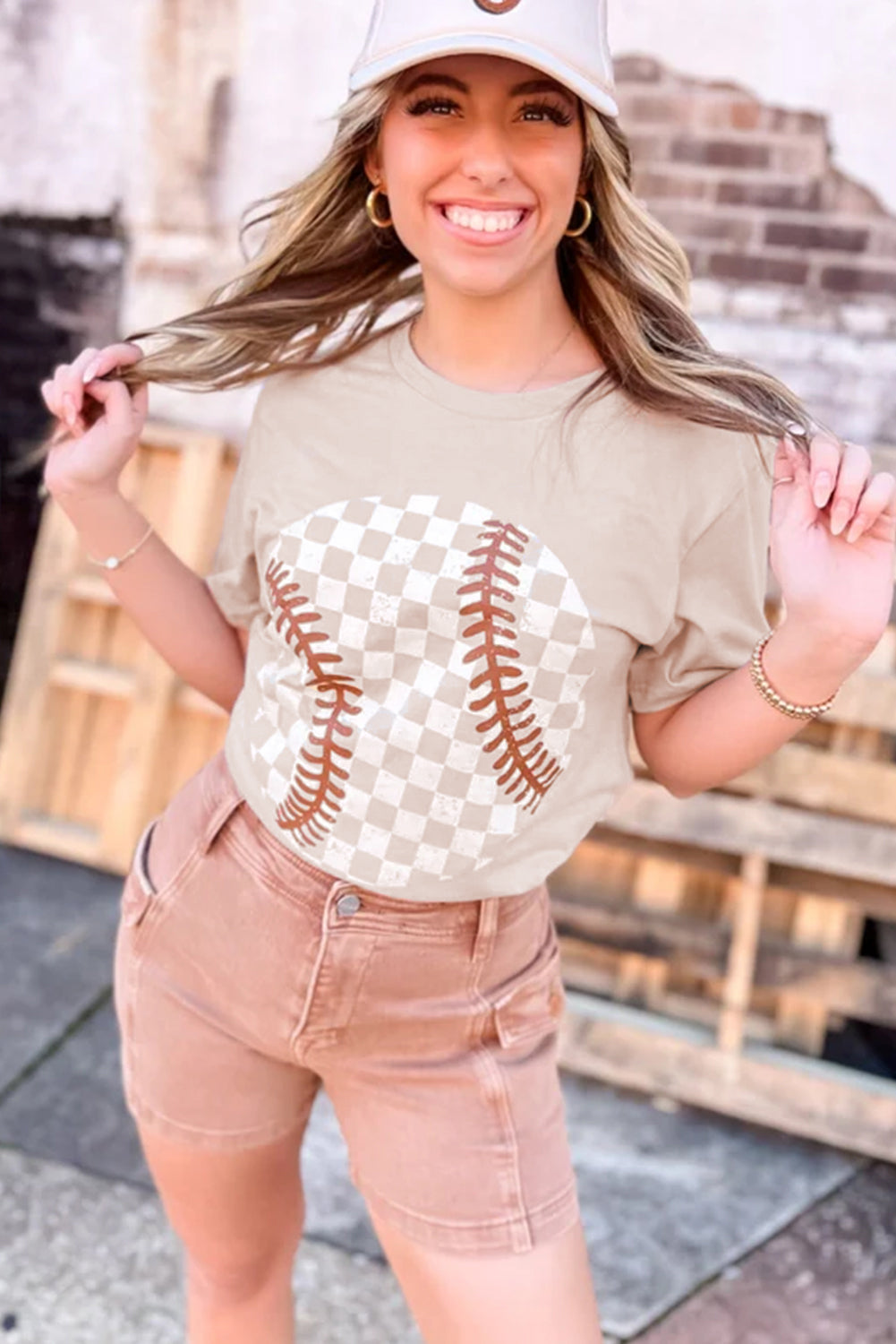 Jet Stream Checkered Baseball Graphic Tee Aaria Tees