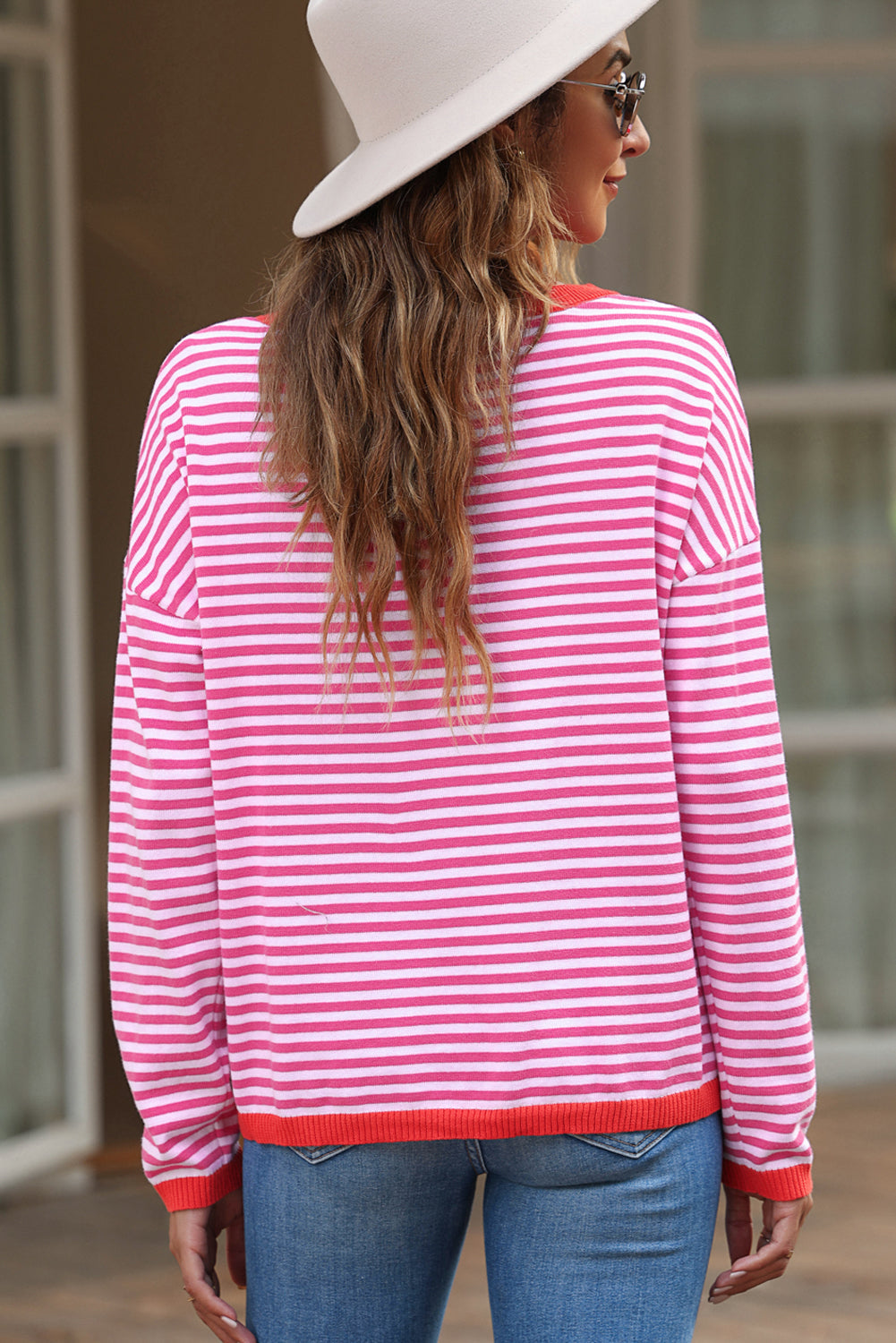 Madelynn Striped Drop Shoulder Sweater - Aaria Tees