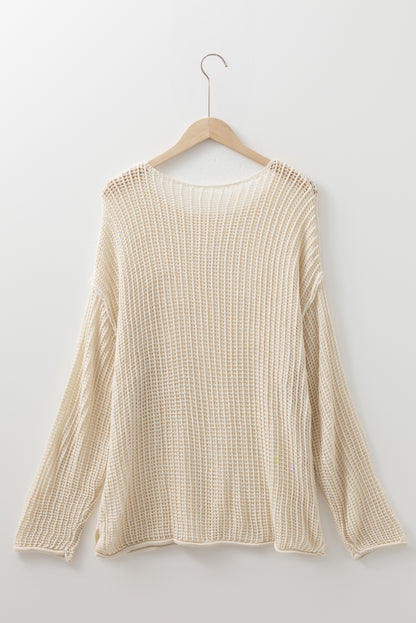 Parchment Hollow Out Knit Star Pattern Accent Plus Size Jumper