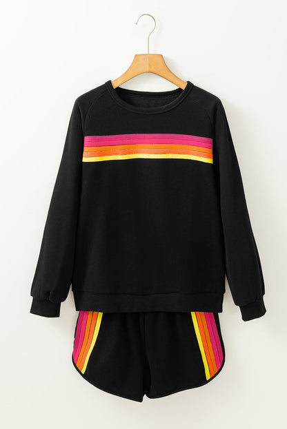 Colorblock Stripe Pullover and Shorts Set