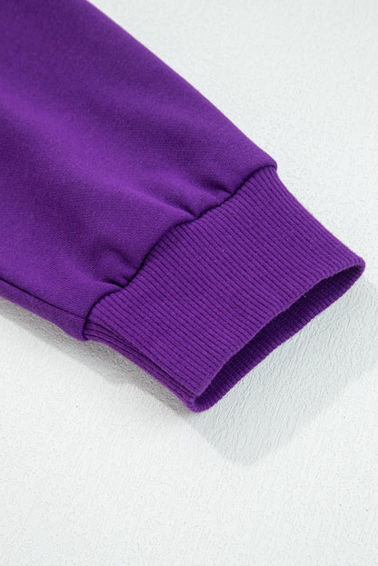 Tillandsia Purple Varsity Stripe Detail Drop Shoulder Pullover Mini Skirt Set