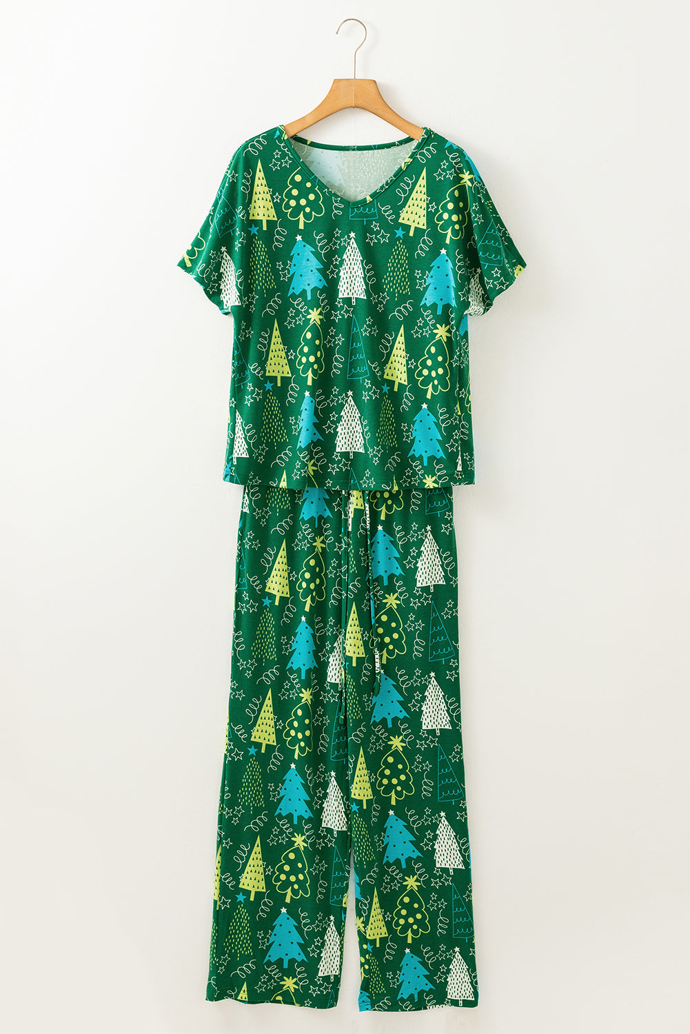 Christmas Tree V-Neck Tee and Pants Lounge Set