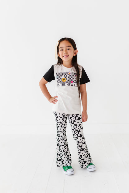 Retro Black and White Floral Flares