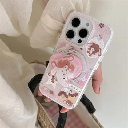 Cartoon Dessert Bunny Bear Magsafe Magnetic Stand Phone Case