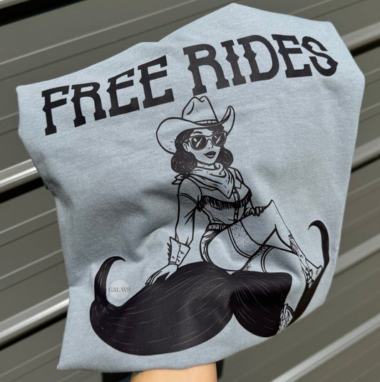 Free rides pinup girl & mustache tee or sweatshirt