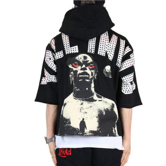 MIESHA French Terry 3/4 Sleeve Crop Top Pullover Hoodie
