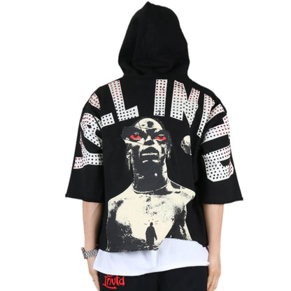 MIESHA French Terry 3/4 Sleeve Crop Top Pullover Hoodie