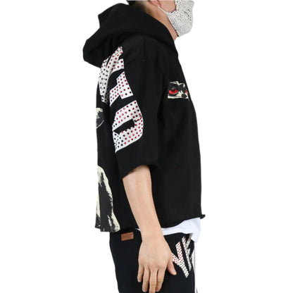 MIESHA French Terry 3/4 Sleeve Crop Top Pullover Hoodie