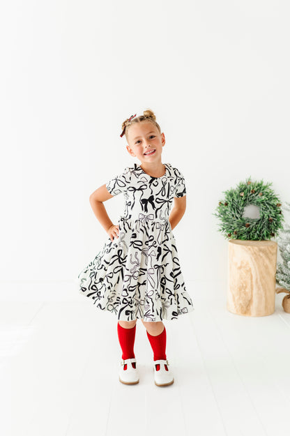 Cream Preppy Bow | Collard Twirl Dress