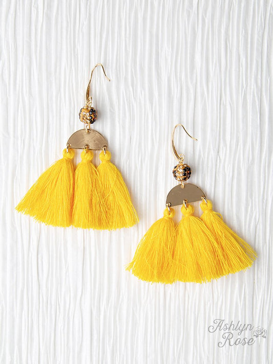 The Sahara Tassel Earring, Yellow Aaria Tees
