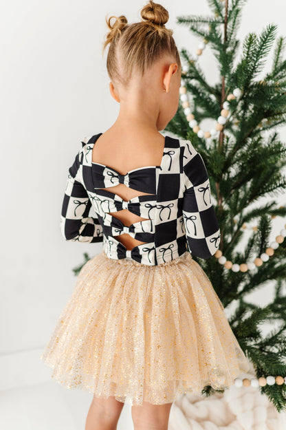 Checkered Bow | CROPPED Bow Back Long Sleeve Top