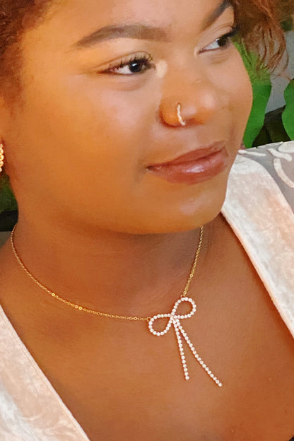 Adorable Shine Bow Necklace - Aaria Tees
