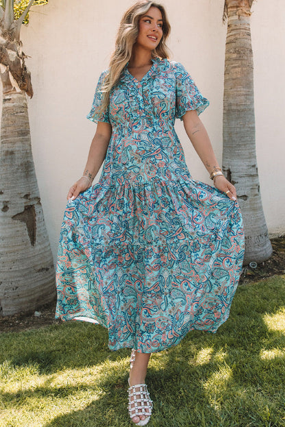Aila Boho Holiday Ruffle Tiered Maxi Dress - Aaria Tees