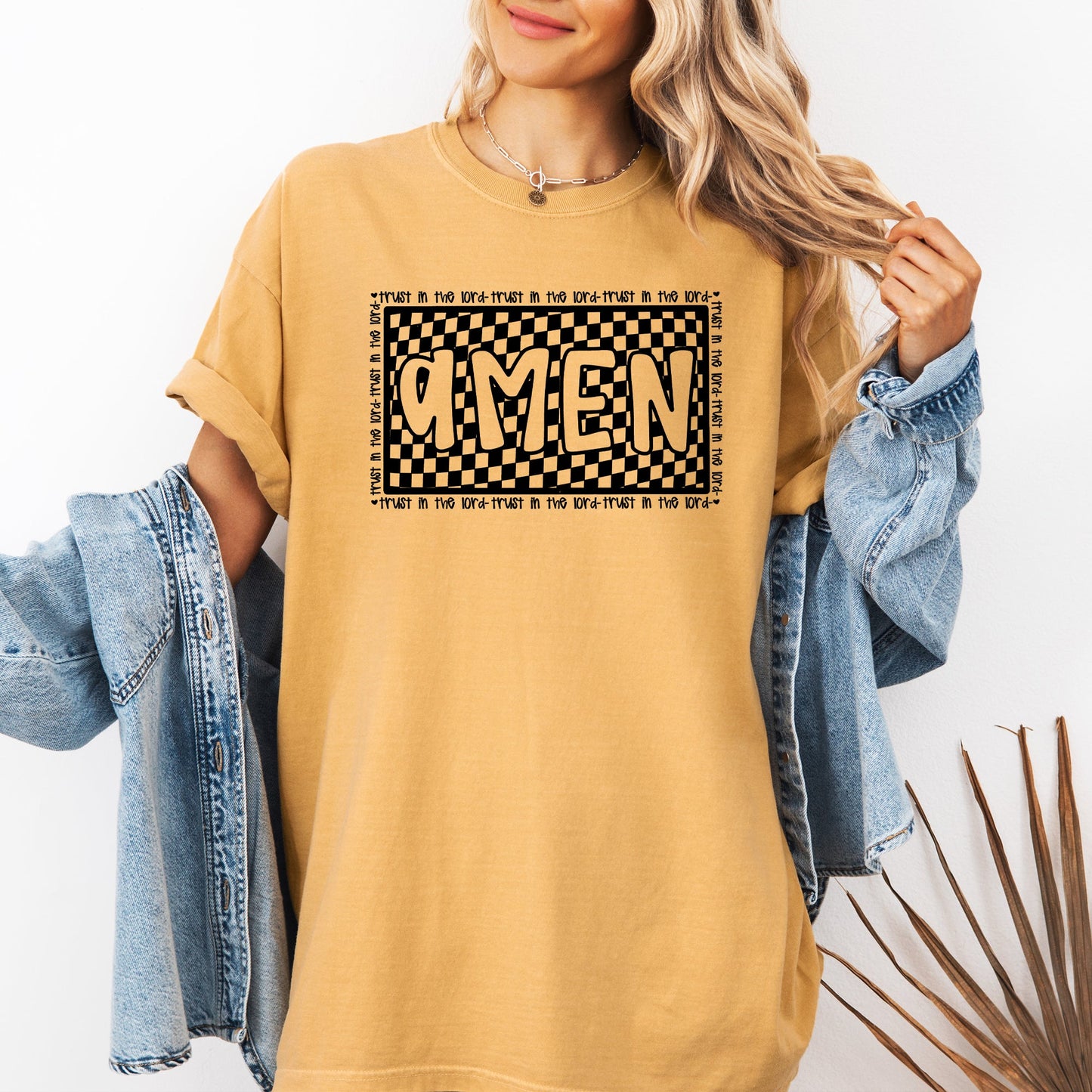Amen, Trust In The Lord, Checkered, Christian, Jesus, Gospel, Faith, Saved Tshirt Comfort Colors T-Shirt