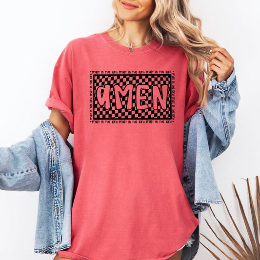 Amen, Trust In The Lord, Checkered, Christian, Jesus, Gospel, Faith, Saved Tshirt Comfort Colors T-Shirt