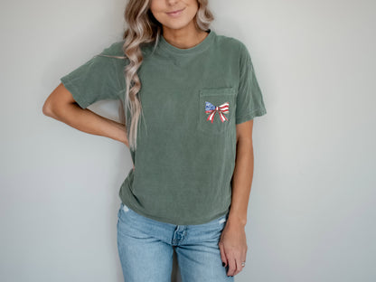 America Flag USA Ribbon Color Comfort Colors Pocket T Shirt | Independent day, Memorial's day