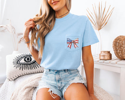 America Flag USA Ribbon Color Comfort Colors Pocket T Shirt | Independent day, Memorial's day