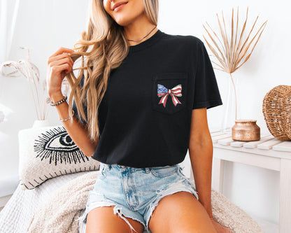 America Flag USA Ribbon Color Comfort Colors Pocket T Shirt | Independent day, Memorial's day