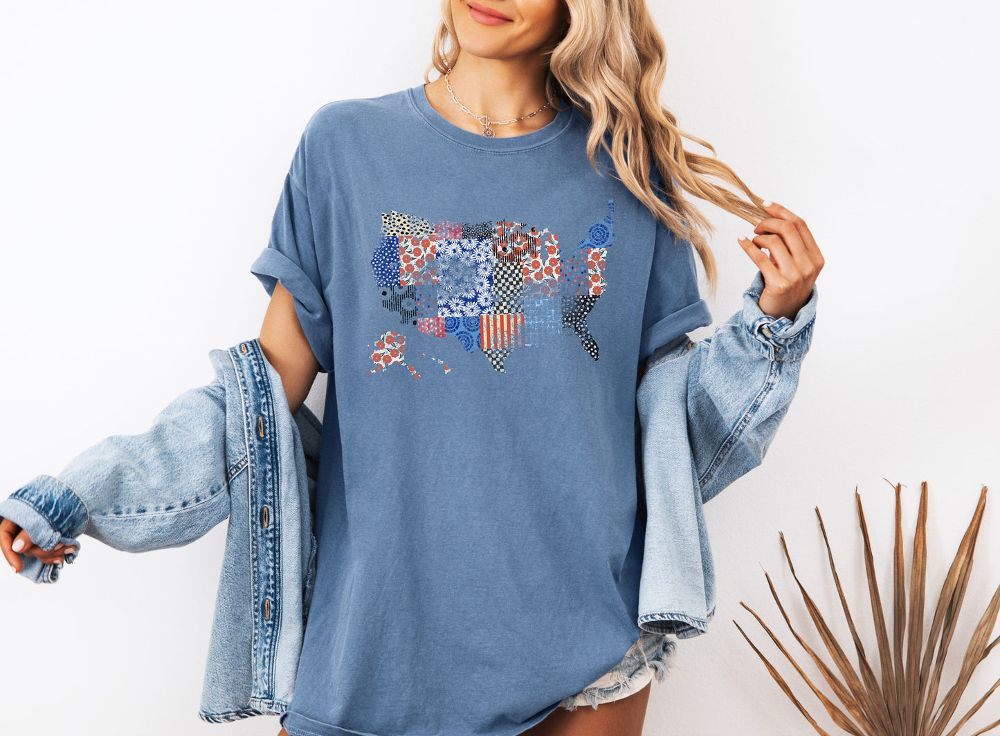 America map USA map Flag flower Garment Dyed T Shirt
