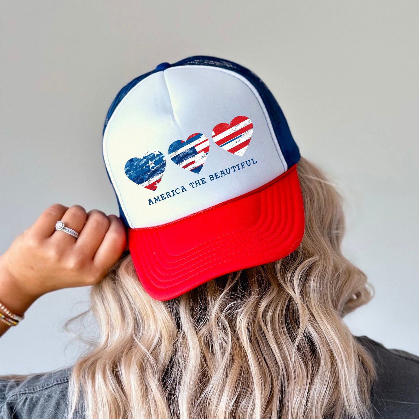 America The Beautiful, Hearts, Patriotic, Snapback Trucker Hat