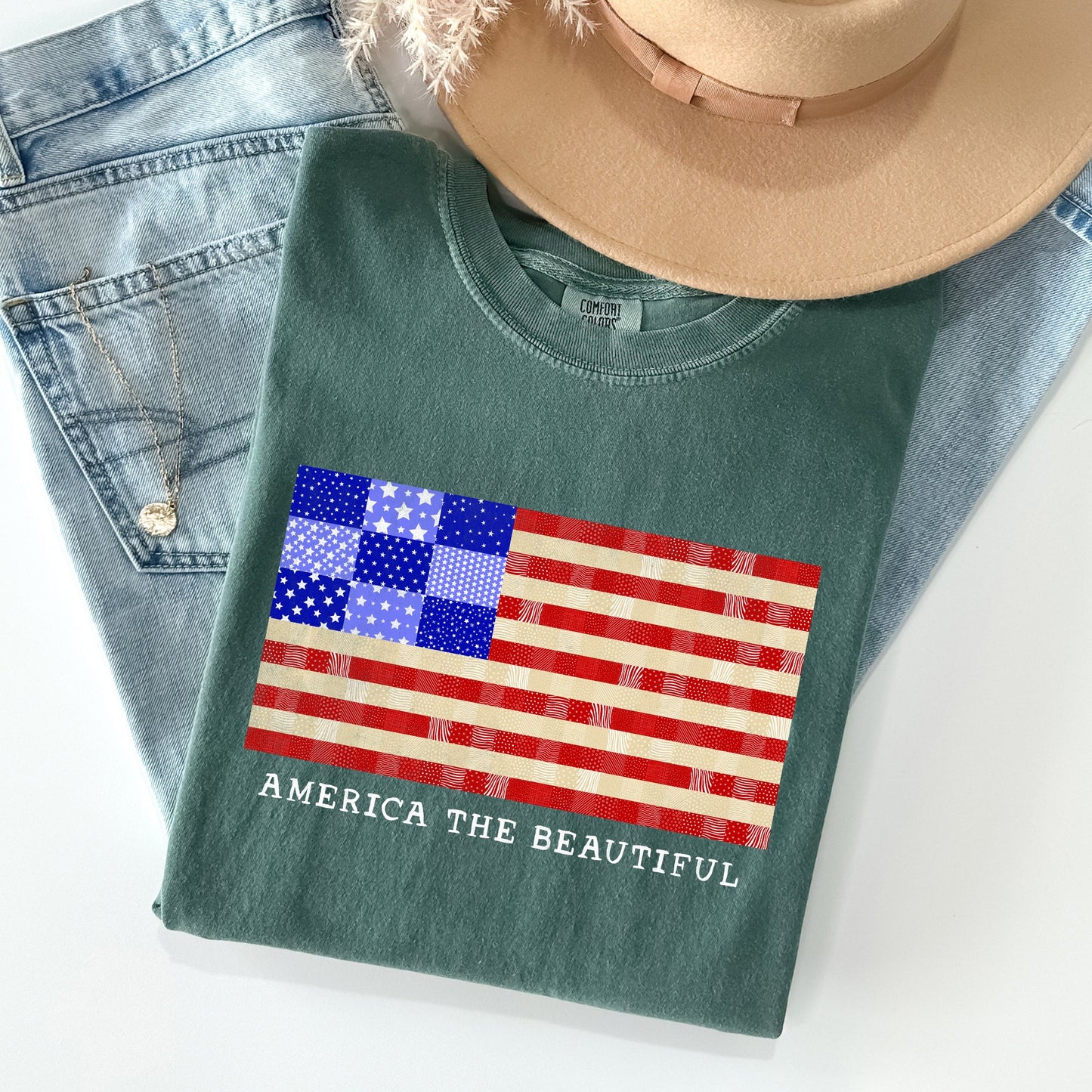America The Beautiful, Quilt, Flag, 4th of July Tshirt Comfort Colors T-Shirt