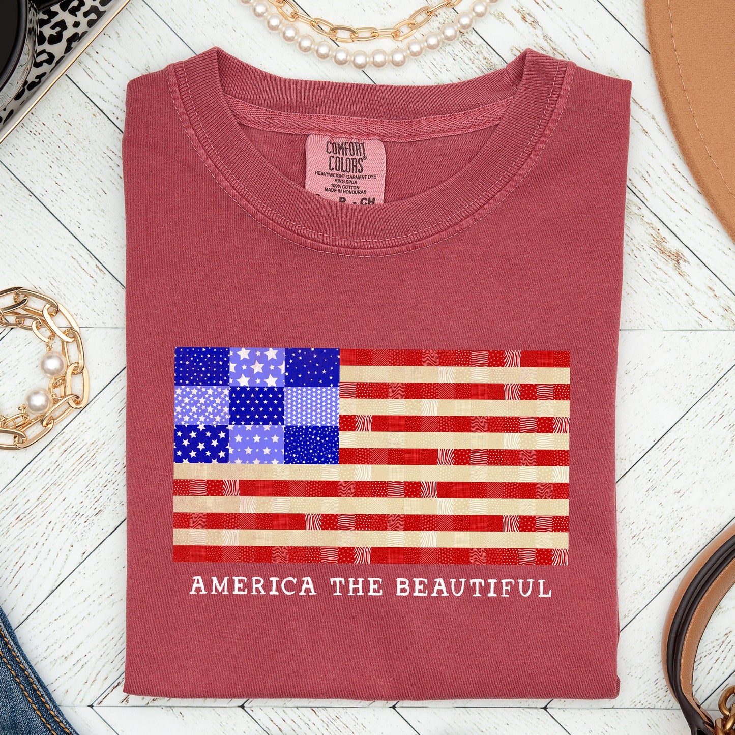 America The Beautiful, Quilt, Flag, 4th of July Tshirt Comfort Colors T-Shirt