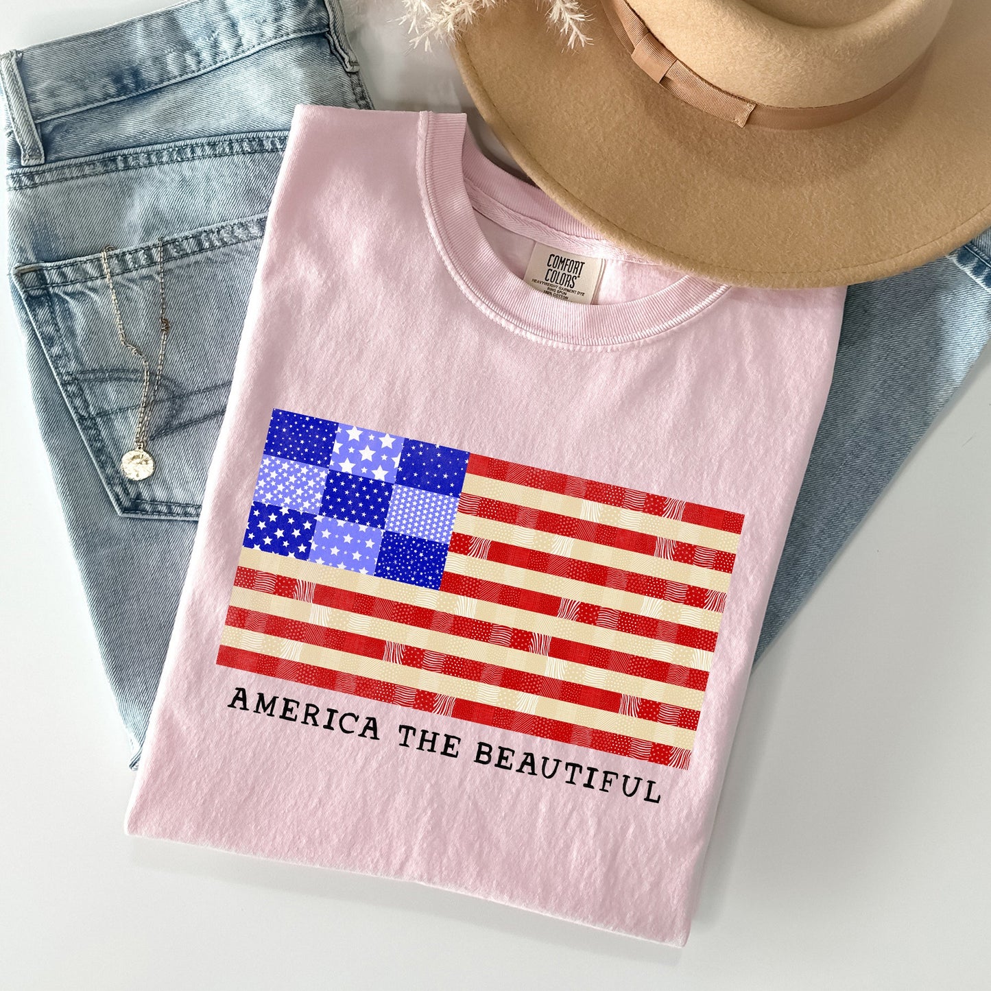 America The Beautiful, Quilt, Flag, 4th of July Tshirt Comfort Colors T-Shirt