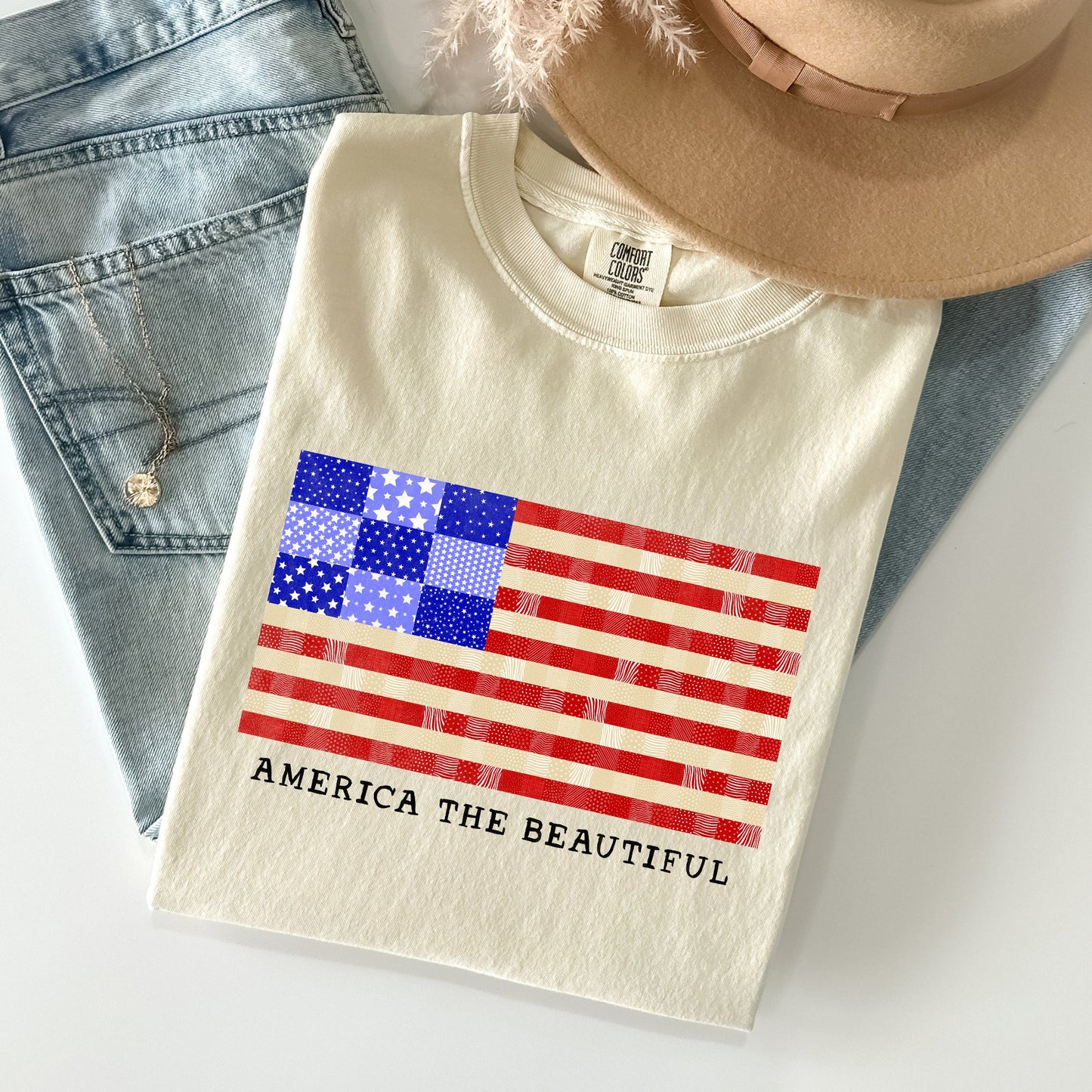 America The Beautiful, Quilt, Flag, 4th of July Tshirt Comfort Colors T-Shirt