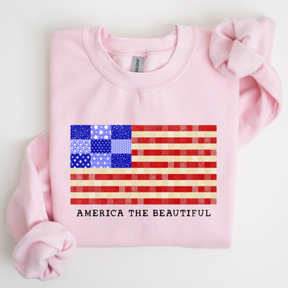 America The Beautiful, Quilt, Flag, Patriotic, Sweatshirt