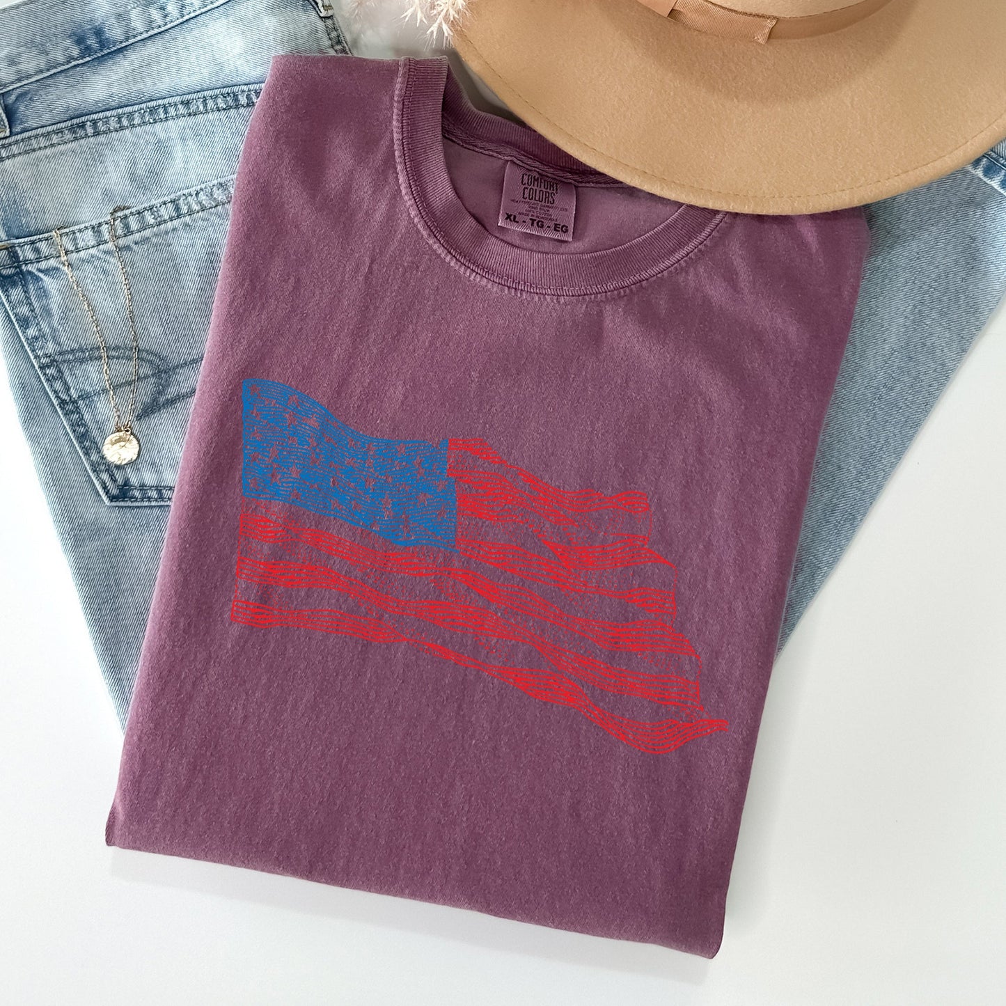 American Flag Illustration, Patriotic, 4th of July Tshirt Comfort Colors T-Shirt
