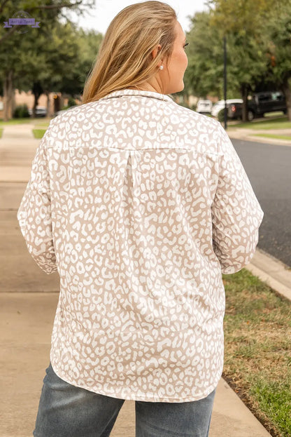 Apricot Leopard Tab Sleeve V Neck Plus Size Top Aaria Tees
