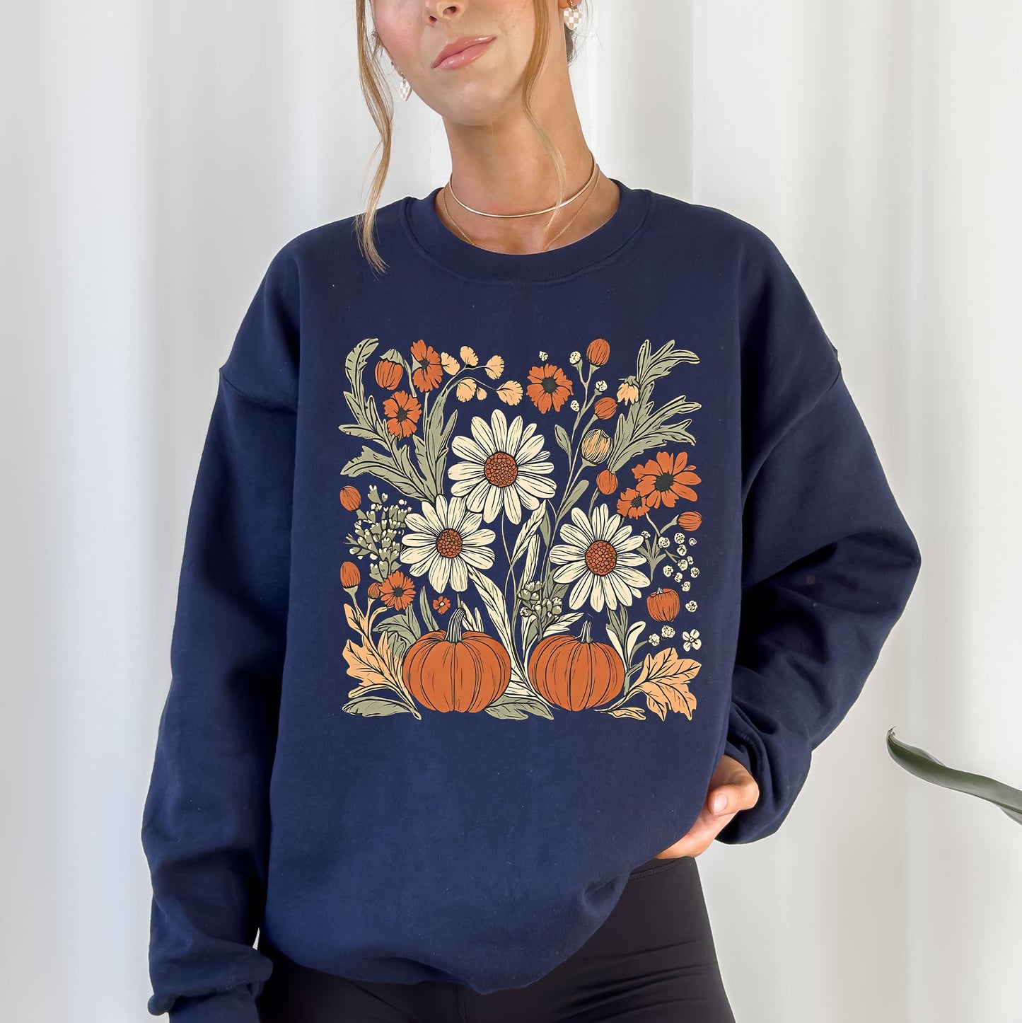 Autumn Botanical, Floral, Flowers, Pressed Flowers, Pumpkins, Thanksgiving Sweatshirt