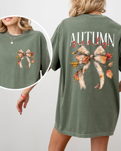 Autumn Girly, Fall, Leaves, Foliage, Pumpkin Spice Latte, Coffee, Thanksgiving Shirt Comfort Colors T-Shirt