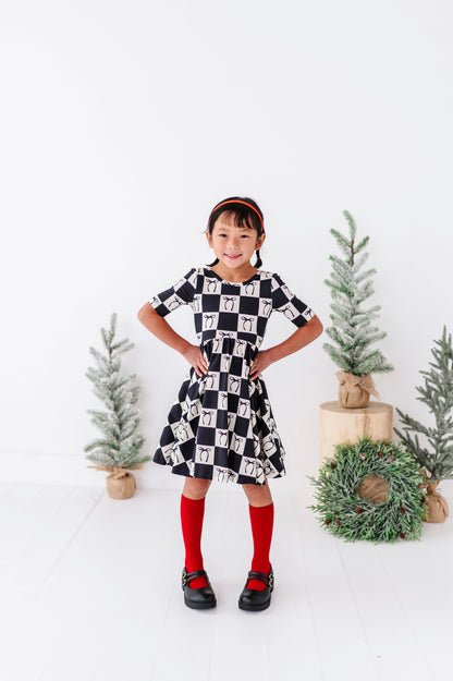 Checkered Bow | Scoop Back Dress
