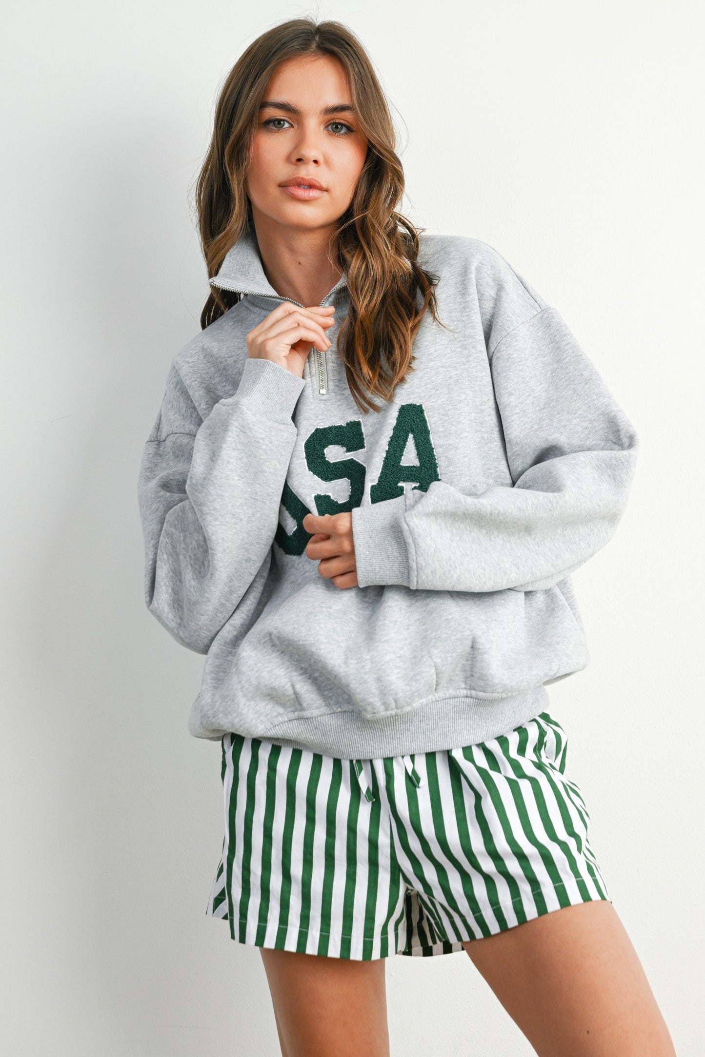 USA Chenille Patch Half-Zip Pullover Sweatshirt