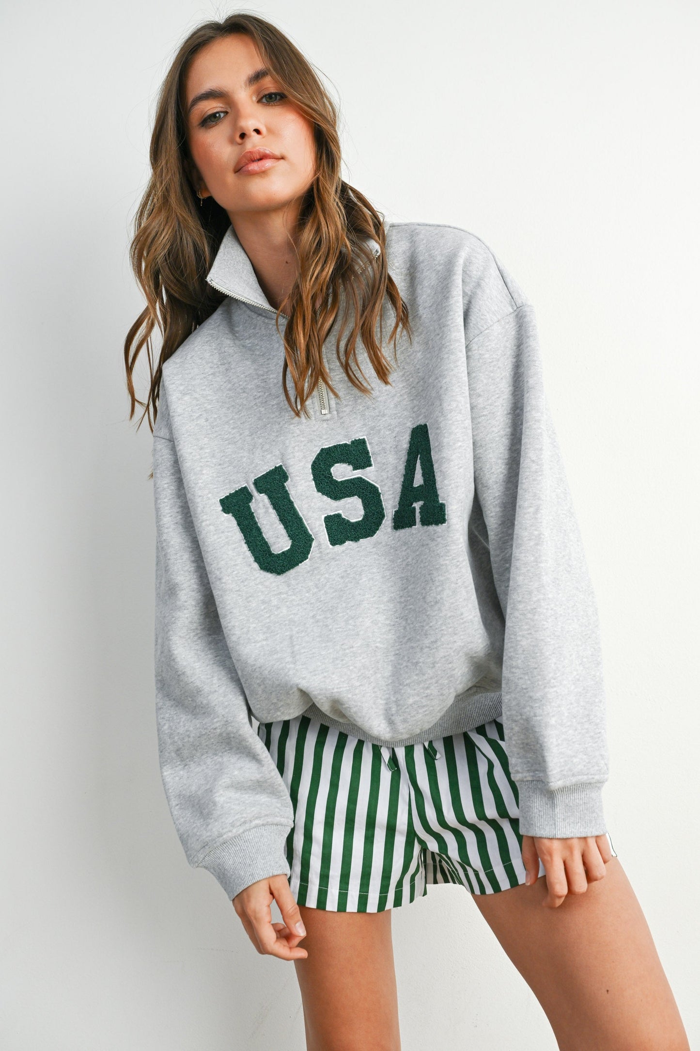 USA Chenille Patch Half-Zip Pullover Sweatshirt
